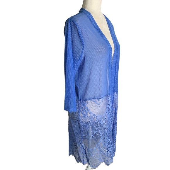 Simply Irresistible Open Front Cardigan Cover Up M Blue Ribbed Knit Eyelash Lace - Picture 5 of 6